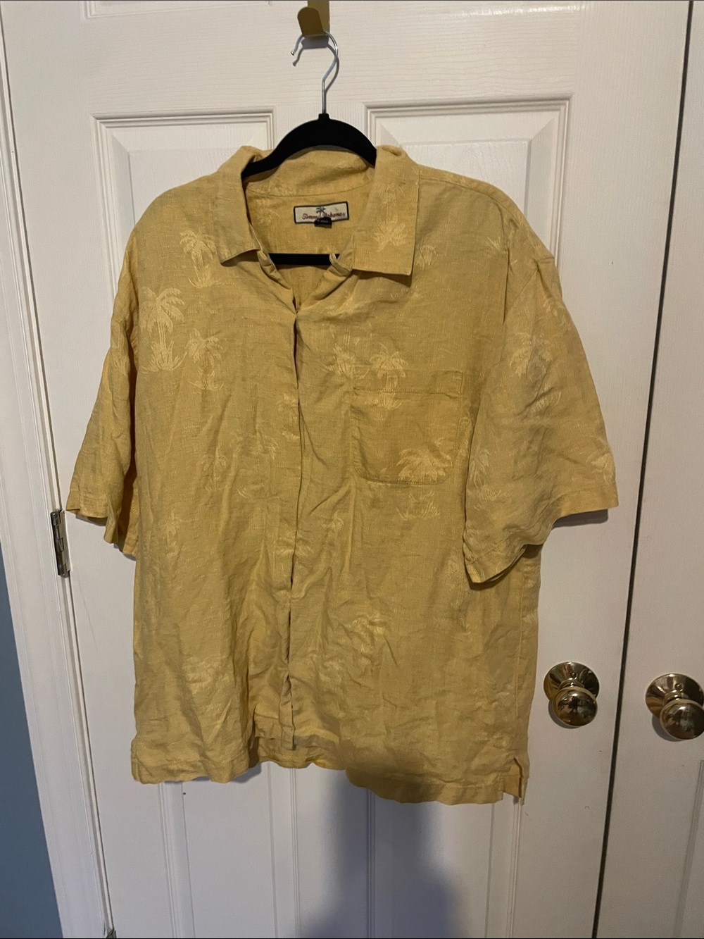 Tommy bahama 100% linen  Short-Sleeve Button Shirt - Yellow Palm Print xl
